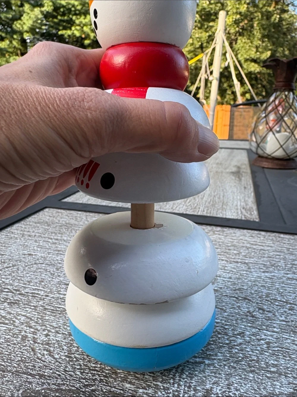 Wooden White Snowman stackable Figurine